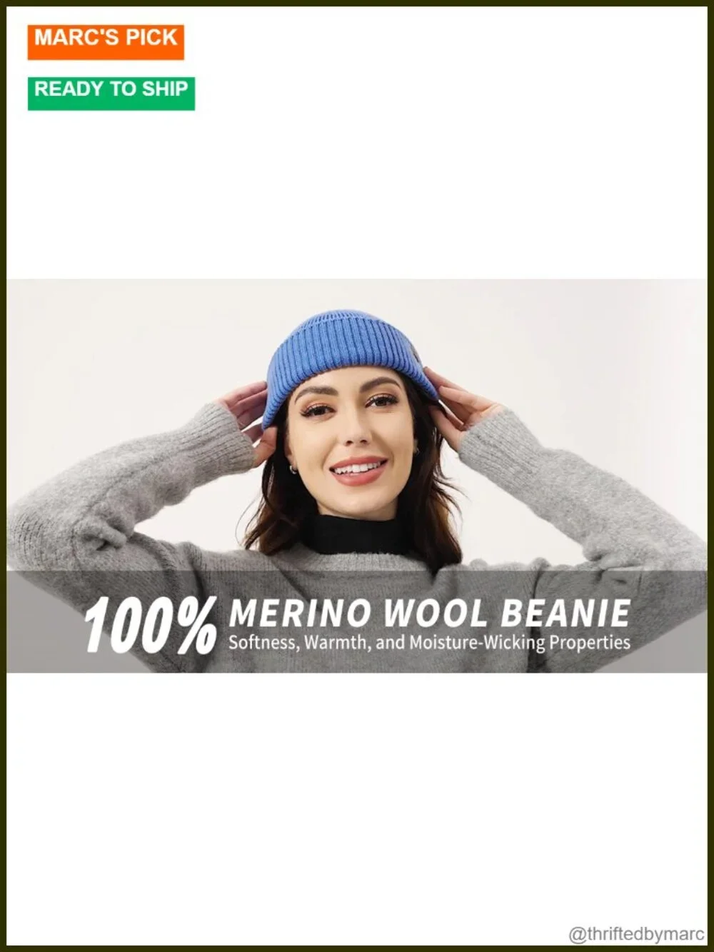 100% Merino Wool Short Fisherman Beanie, Knit Cuff Trawler Cap, Winter Hat